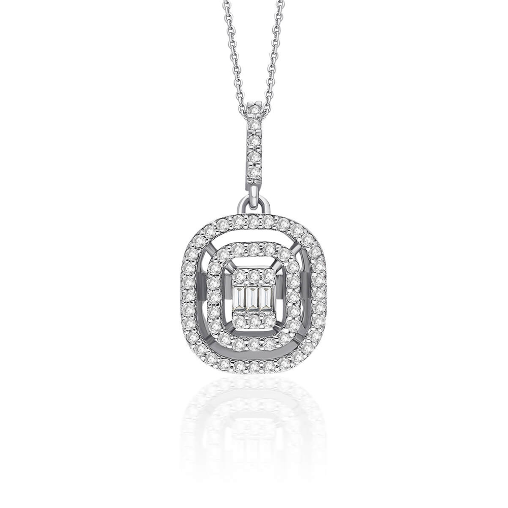 Aura Geometric Baguette & Round Diamond Pendant