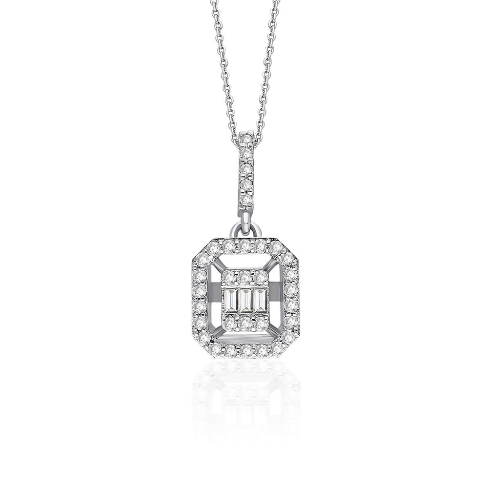 Geometric Aura Baguette & Round Diamond Necklace