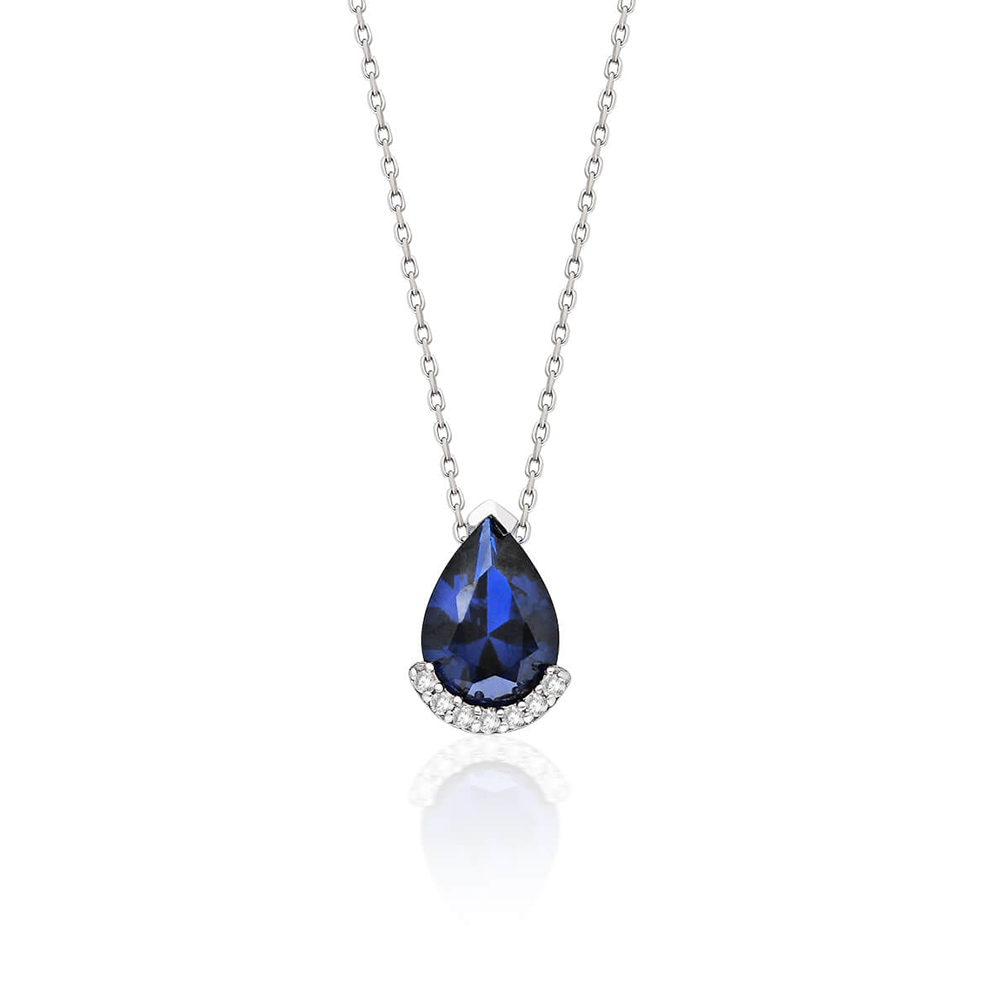 Deep Azure Pear-Cut Sapphire & Diamond Necklace