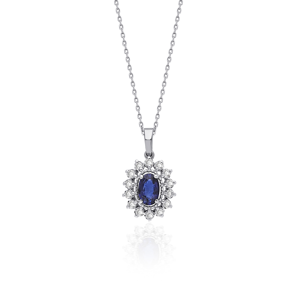Royal Bloom Sapphire & Diamond Halo Necklace
