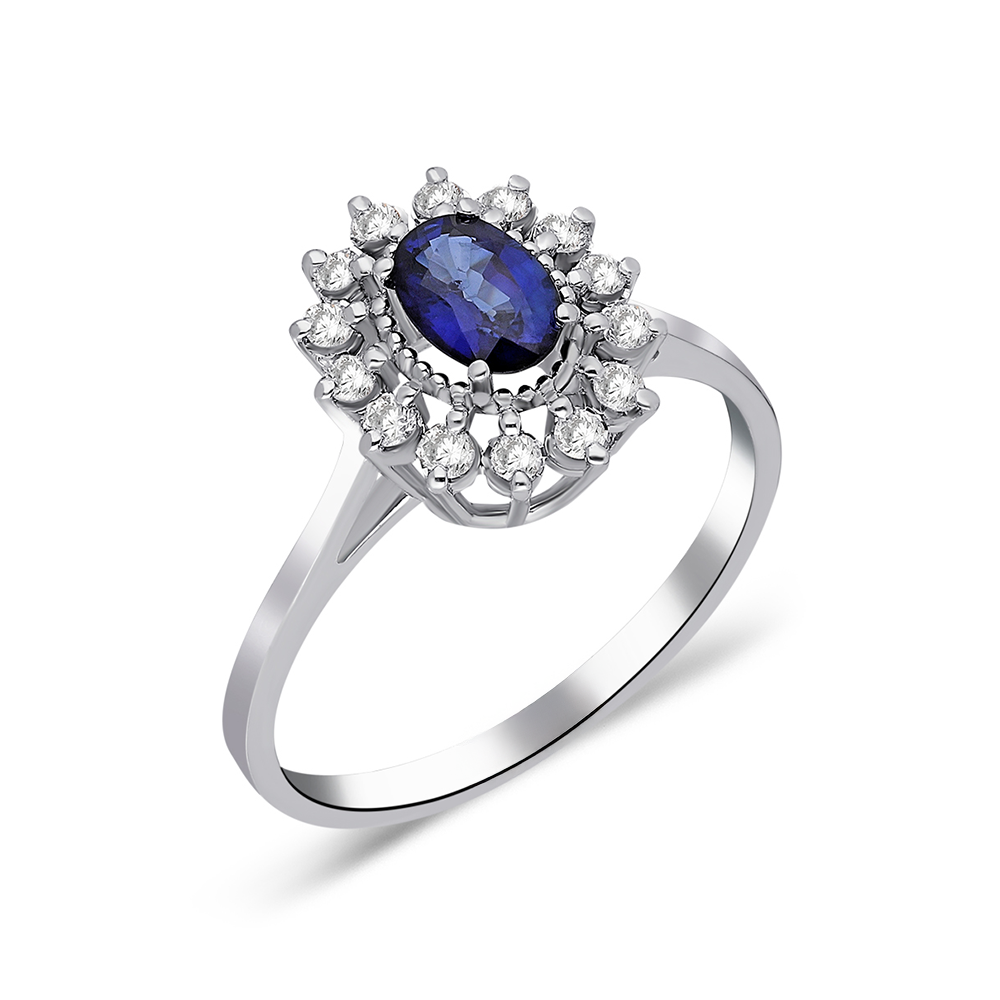 L’Héritage Bleu Oval Sapphire and Diamond Halo Ring