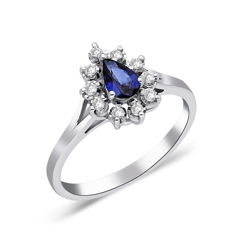 L’Essence Royale Pear-Cut Sapphire and Diamond Sunburst Ring