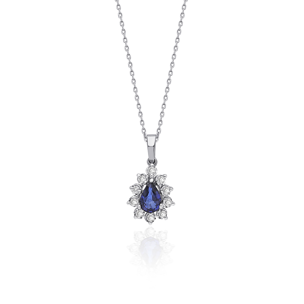 Majestic Pear Sapphire & Diamond Halo Necklace