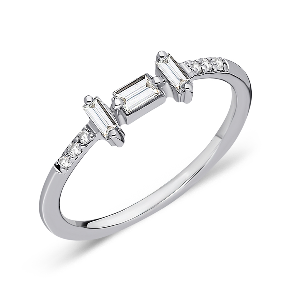 L’Art Déco Moderne Triple Baguette and Round Diamond Band