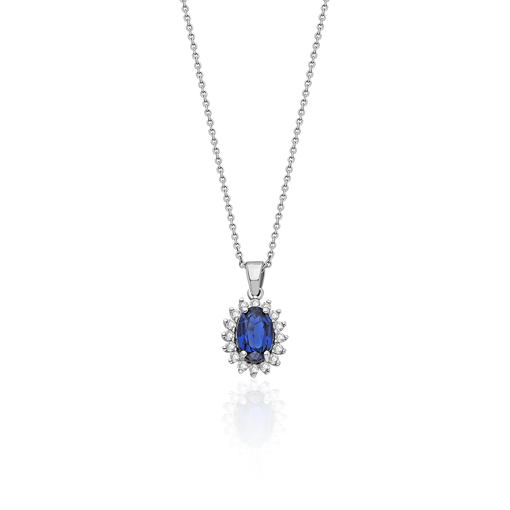 Majestic Sapphire & Diamond Halo Necklace