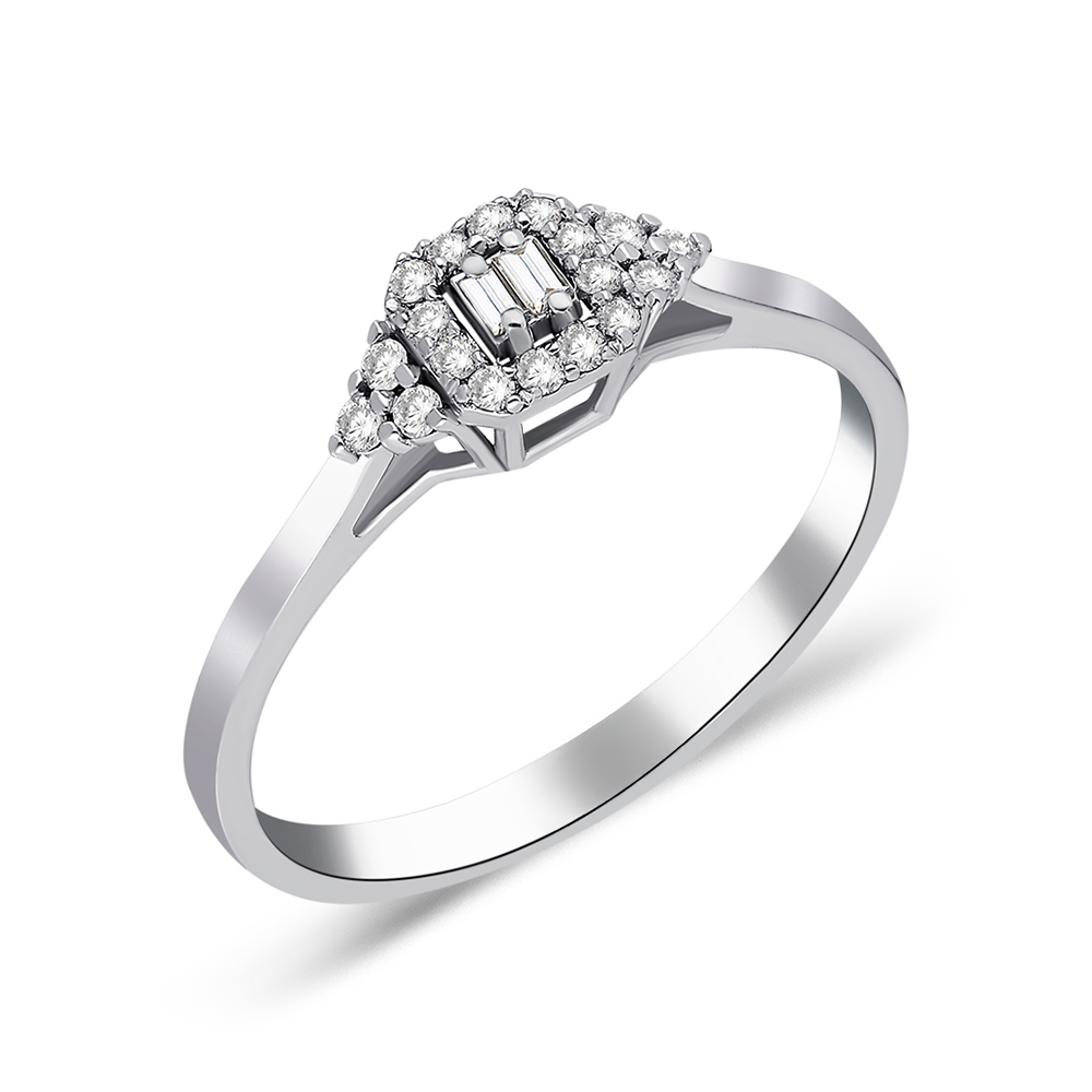 L’Eclat Baguette and Round Diamond Halo Ring