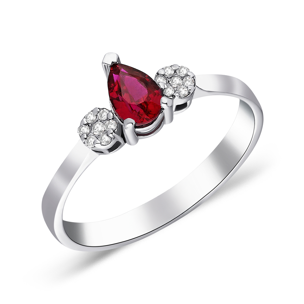 L’Essence Rubis Pear-Cut Ruby and Diamond Cluster Trio Ring